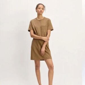 🤎 NWOT Everlane 100% Cotton Weekend Tee T-Shirt Midi Dress Cream Beige Pocket S